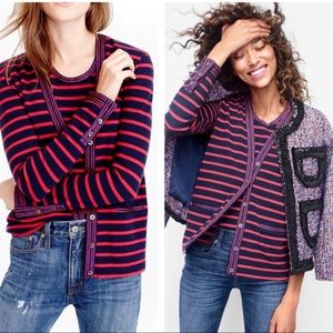 NWT J. Crew Hot Pink Metallic Striped Cardigan Medium F8816